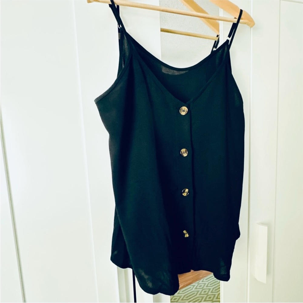 Daisys Boutique Black Button-Front Satin Camisole
